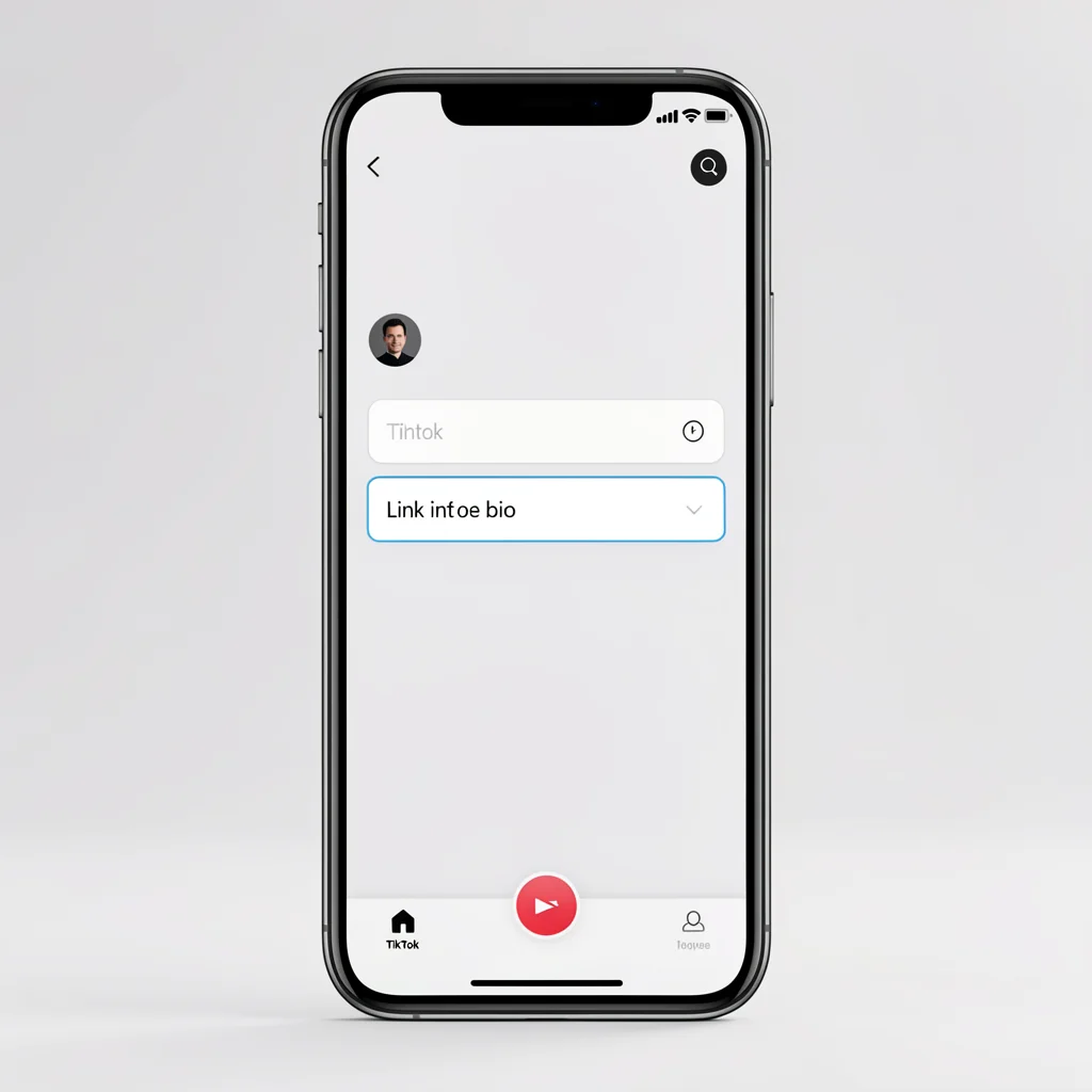 Smartphone exibindo tela de edição de perfil do TikTok com campo de link na bio em destaque