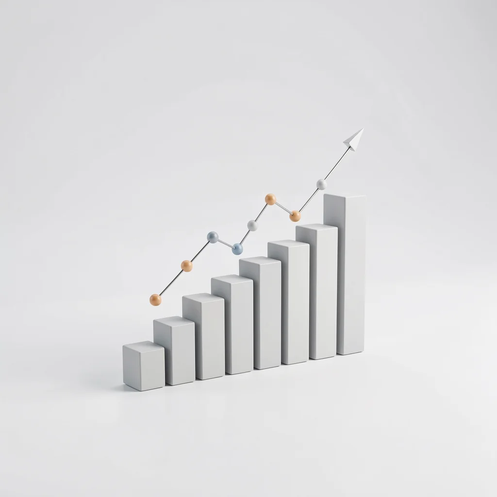 Gráfico de barras 3D representando crescimento viral de visualizações no TikTok