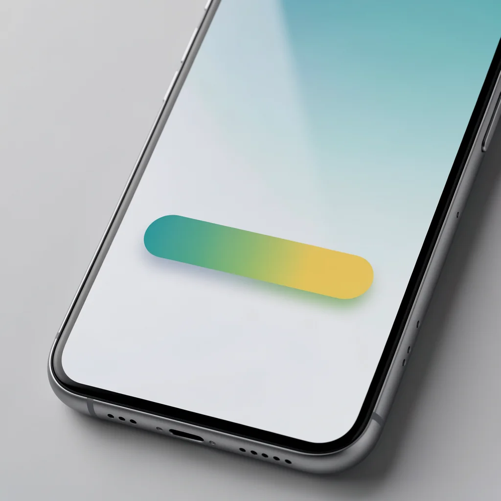 Close-up de smartphone exibindo um botão de call-to-action minimalista e moderno, com iluminação suave de estúdio.