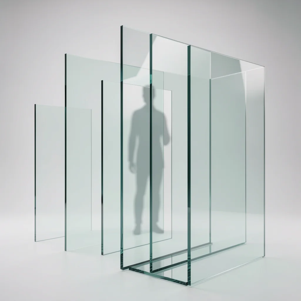 Composição abstrata com vidros e formas geométricas representando segmentação de persona