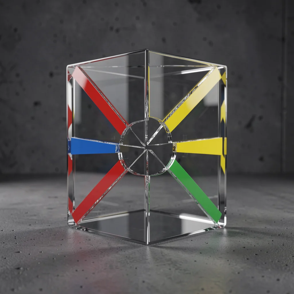 cubo de vidro quebrado com quatro rachaduras coloridas representando erros comuns na criação de pacotes de serviços