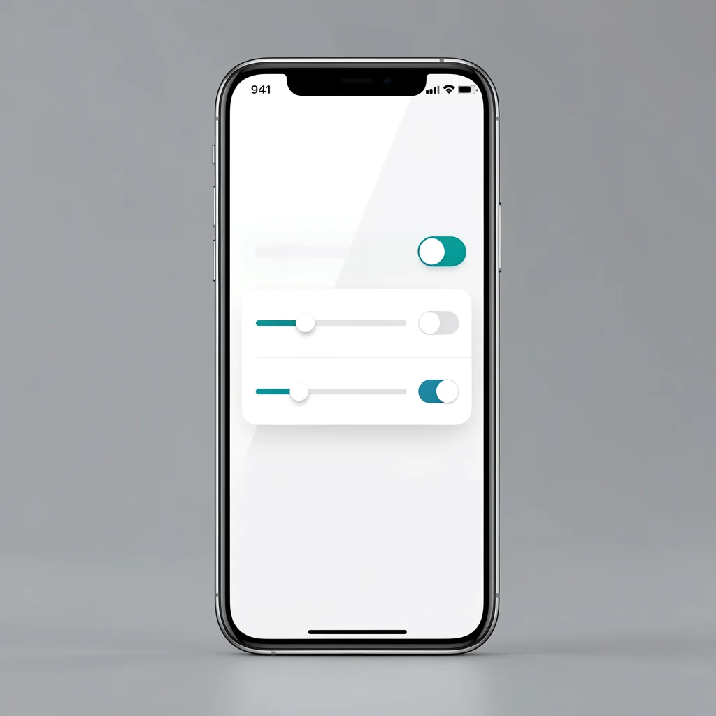 Smartphone exibindo tela de configurações de notificações com toggles e sliders, em estilo editorial corporativo