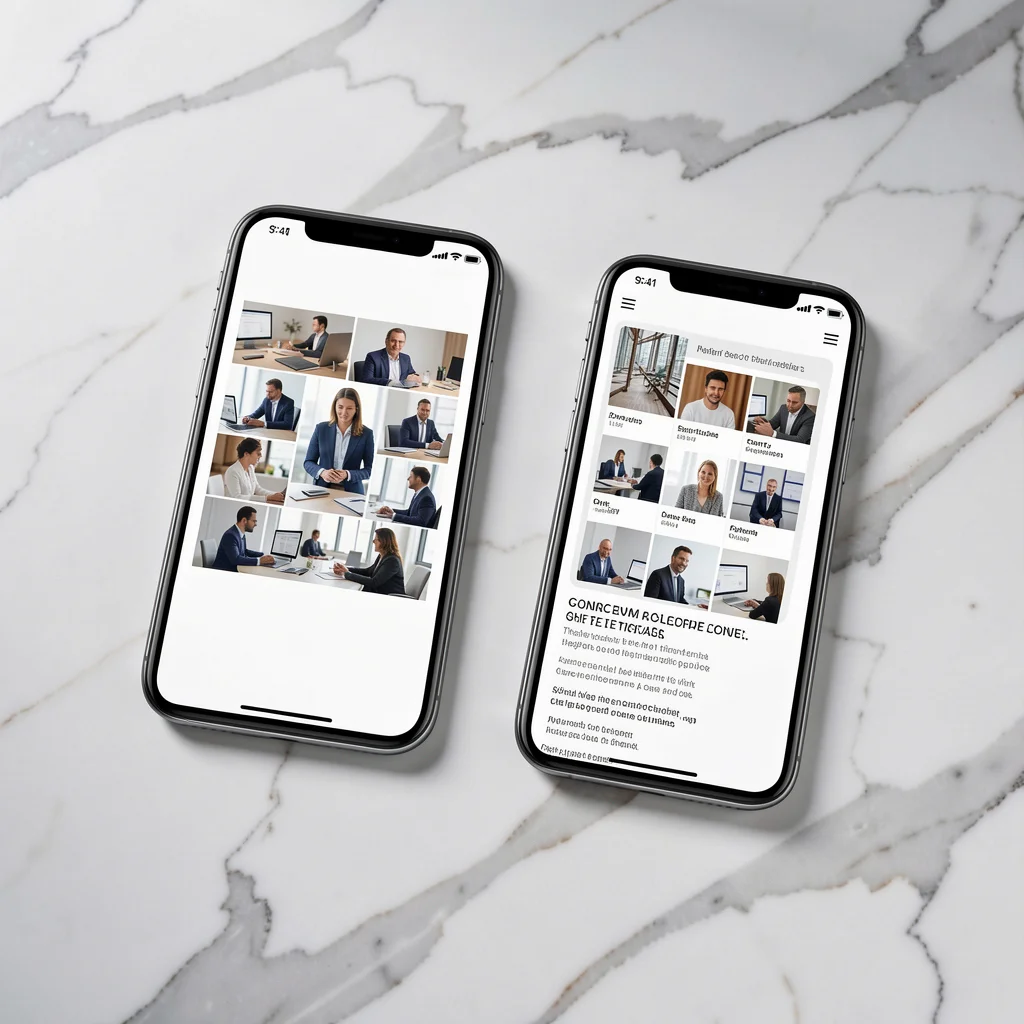Dois smartphones exibindo colagens de fotos nos formatos quadrado e story, em cenário elegante.