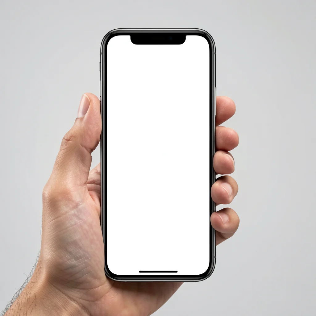 Mão segurando smartphone com tela mostrando perfil do Google Meu Negócio otimizado, em estilo corporativo elegante.