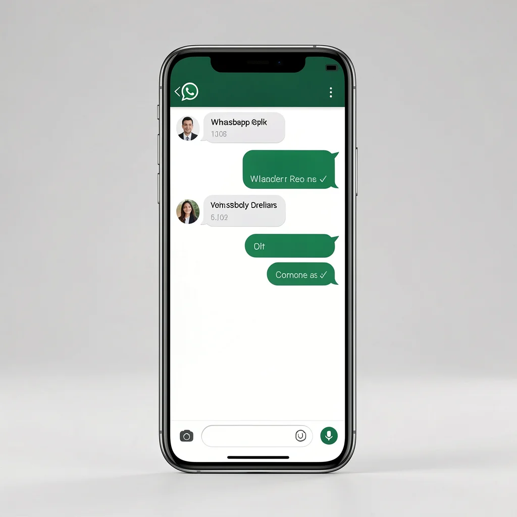 Tela de smartphone exibindo interface do WhatsApp Business com mensagens automáticas de vendas.
