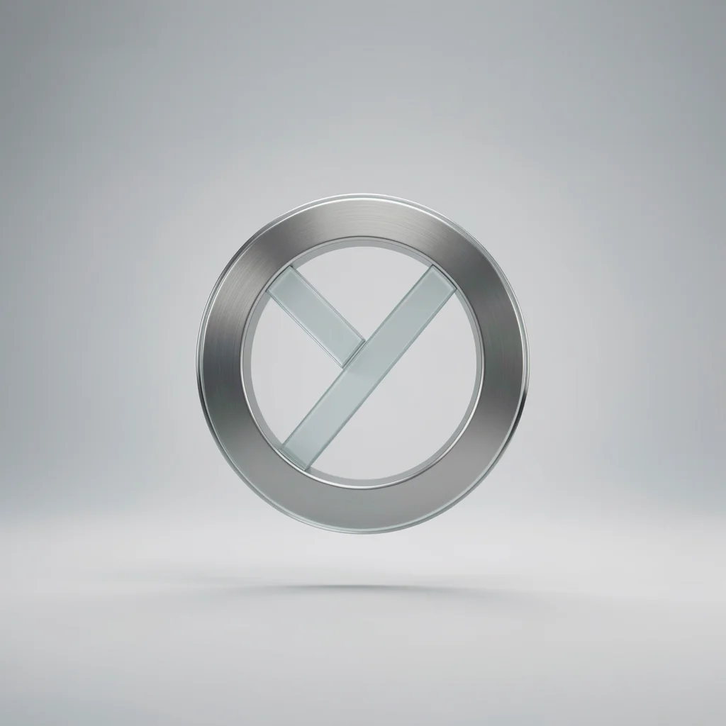 Ícone geométrico minimalista de alumínio escovado e vidro flutuando sobre fundo degradê suave, representando um logotipo profissional.