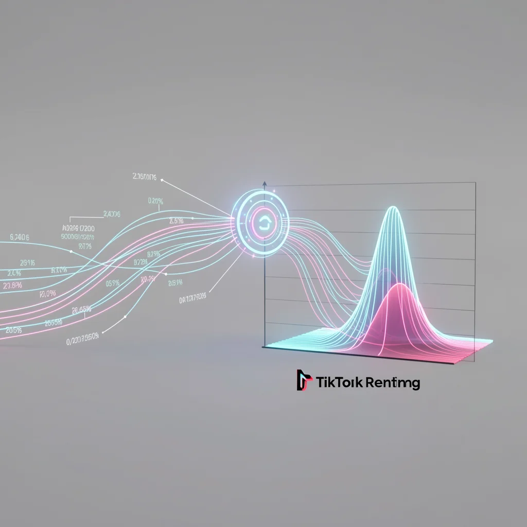 Visualização abstrata do algoritmo do TikTok com pico de retenção nos primeiros segundos