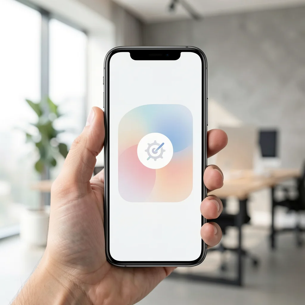 Smartphone com tela de aplicativo de afiliados Shopee em ambiente de escritório moderno
