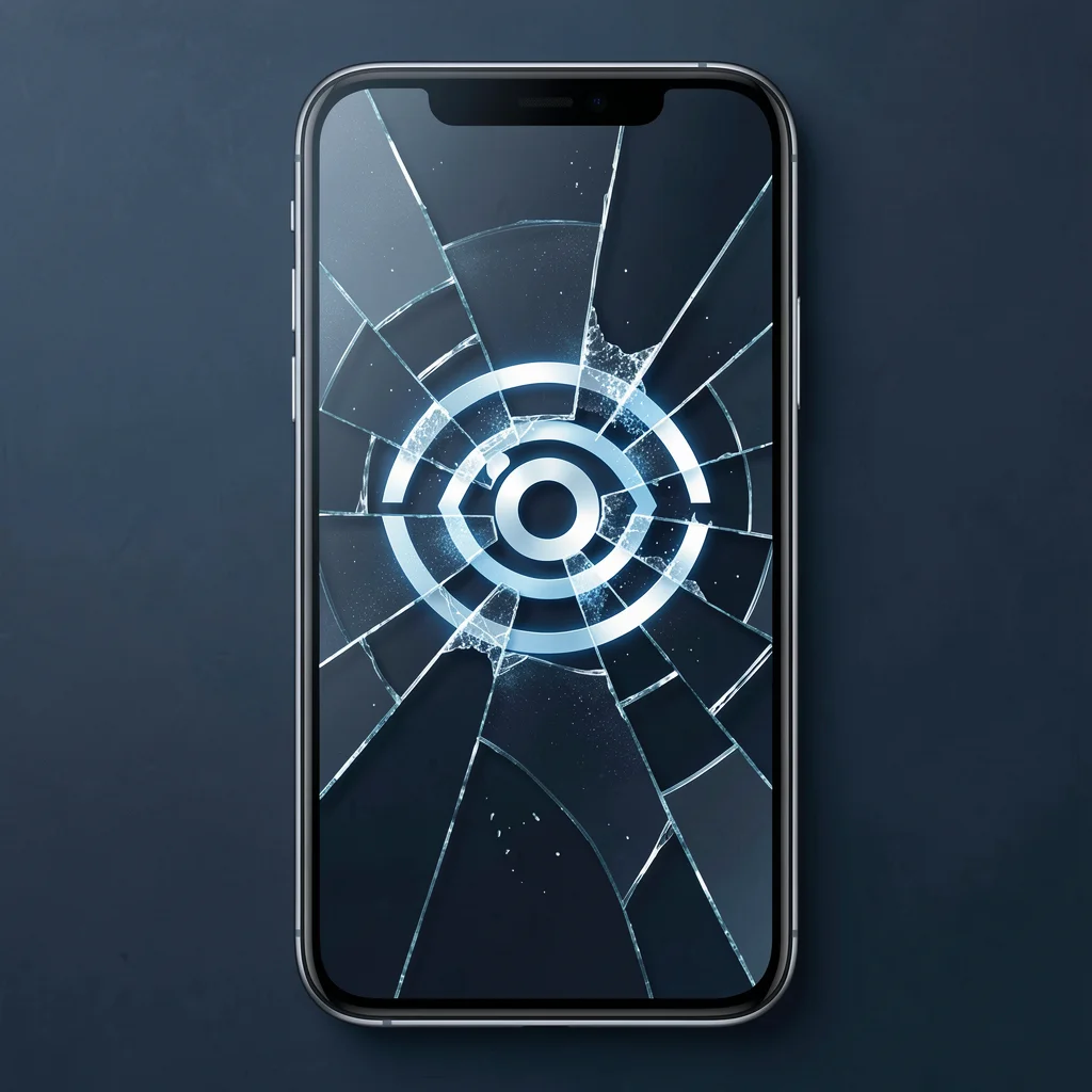 Tela de smartphone quebrada com rachaduras em forma de círculos concêntricos