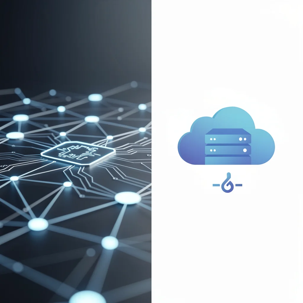 Representação visual da blockchain conectada a um servidor em nuvem, mostrando que o arquivo do NFT não está na blockchain