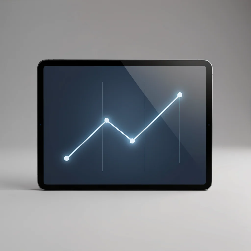Tablet com gráfico de linhas abstrato mostrando tendência de crescimento, representando a medição de indicadores de prospecção