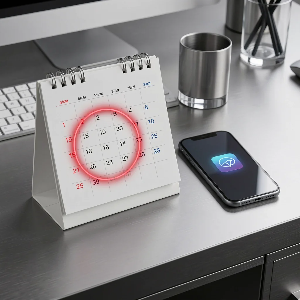 Calendário corporativo destacando o período de saque do TikTok entre os dias 15 e 25.