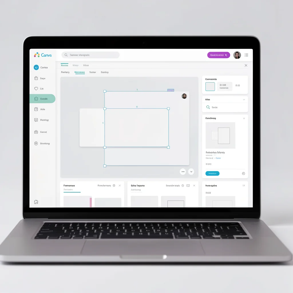 Interface do Canva em um laptop mostrando redimensionamento de design