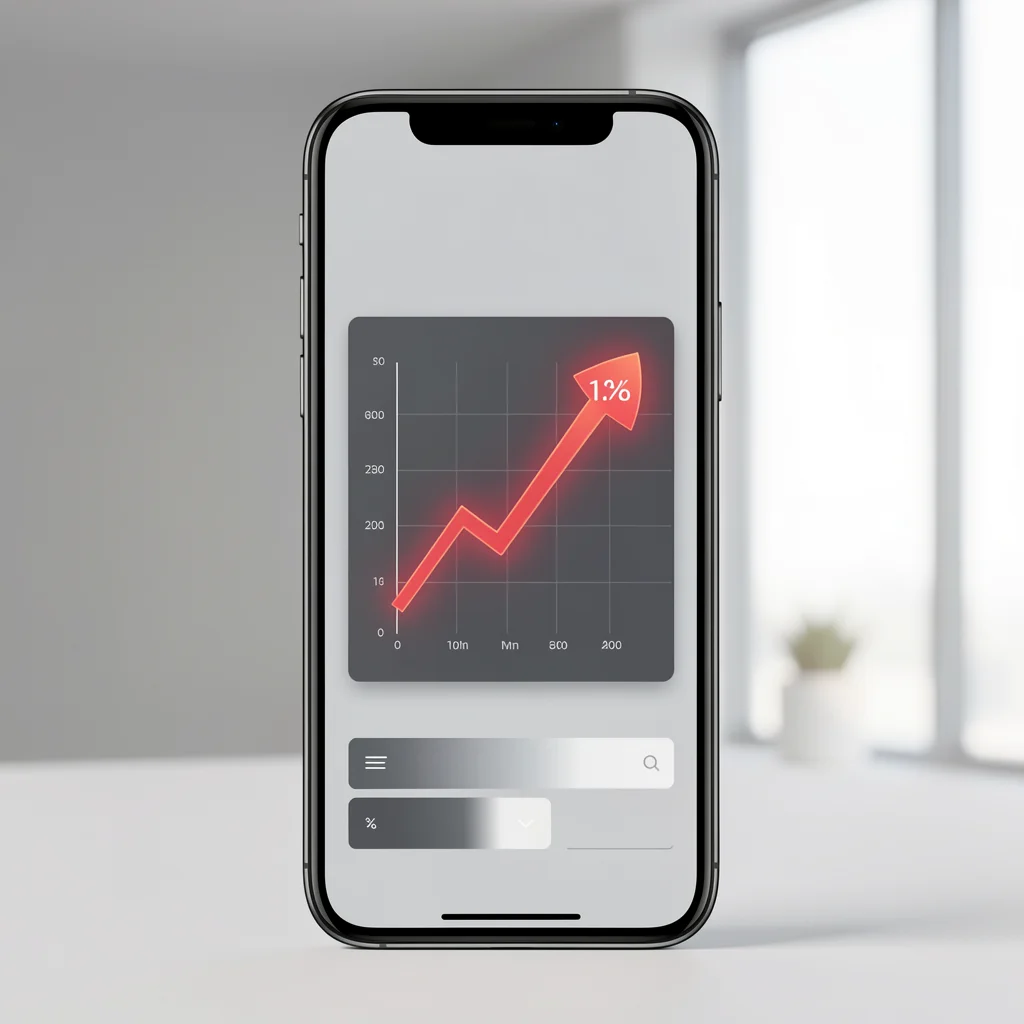 Smartphone exibindo painel de análise com gráfico de tendência descendente em vermelho, indicando diagnóstico de baixo desempenho