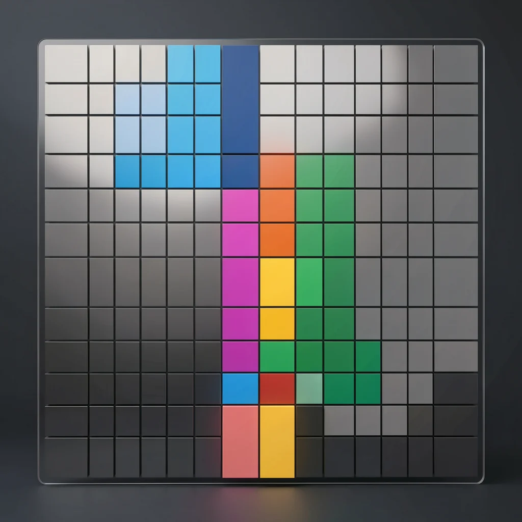 Grade abstrata de matriz de prioridades com blocos coloridos representando gravidade, urgência e tendência