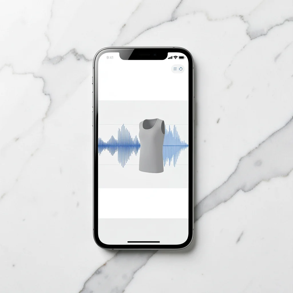Smartphone sobre mesa de mármore exibindo interface minimalista de edição de vídeo de produto