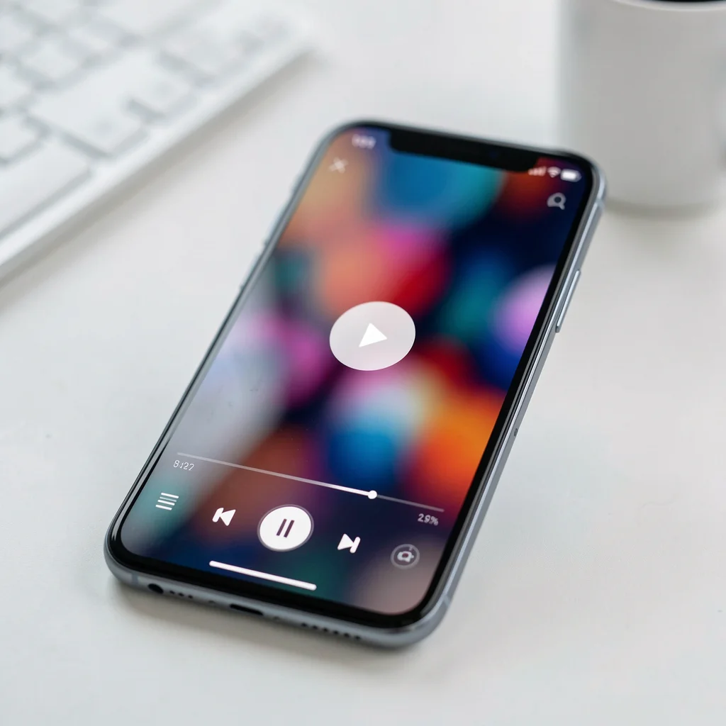 Smartphone exibindo interface de vídeo do TikTok com fundo vibrante