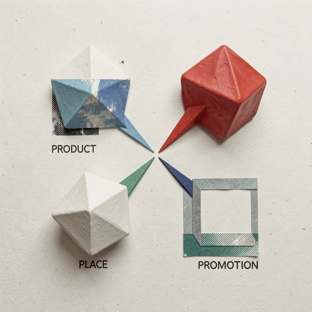 Representação artística dos 4 Ps do marketing usando papercraft