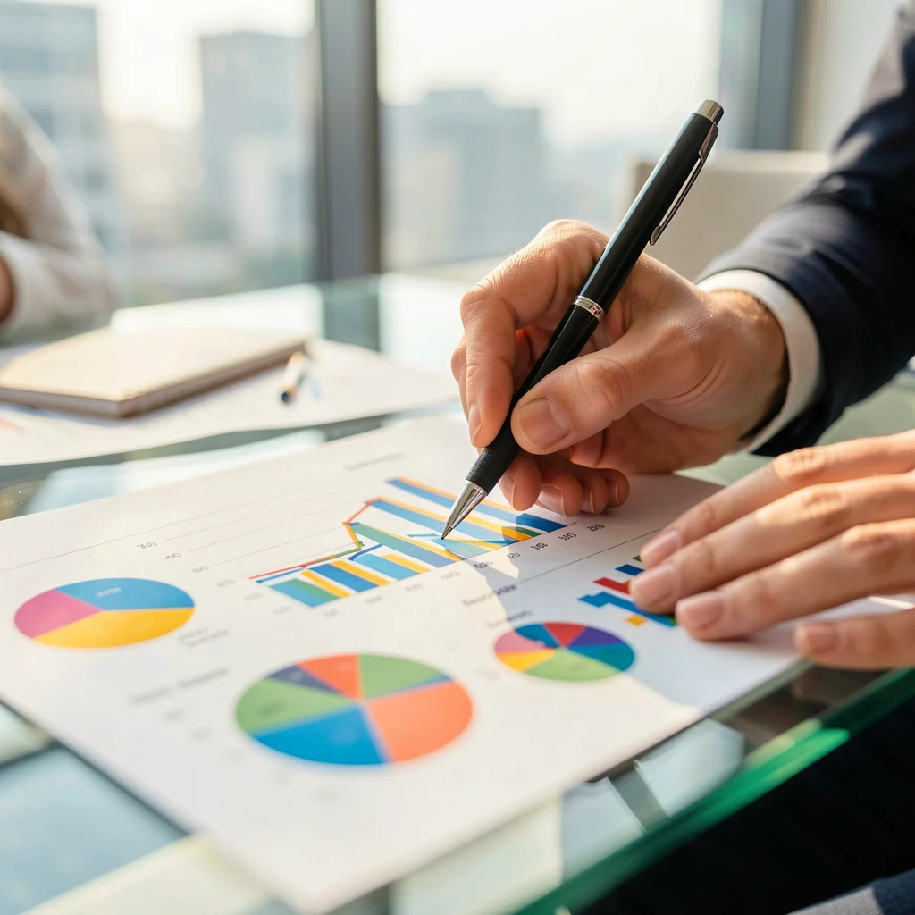 Profissional analisando dados de mercado com foco em implementação