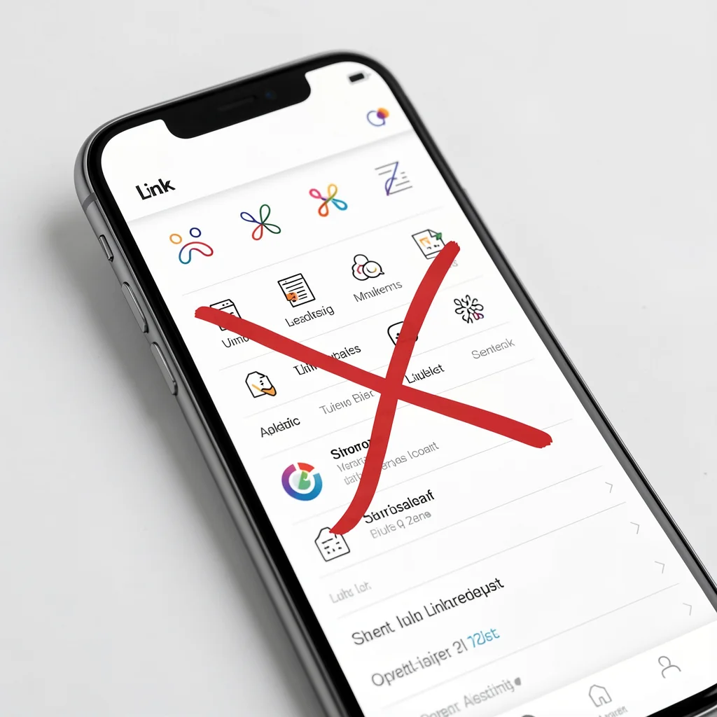 Close de tela de smartphone com página de links desordenada e um 
