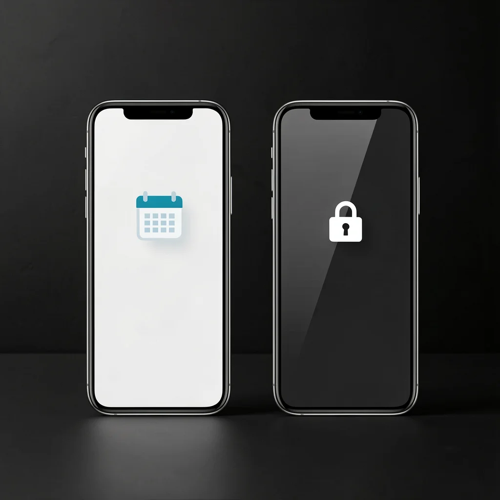 Dois smartphones modernos lado a lado, um exibindo interface de assinatura mensal e outro de assinatura anual, em fundo preto fosco.