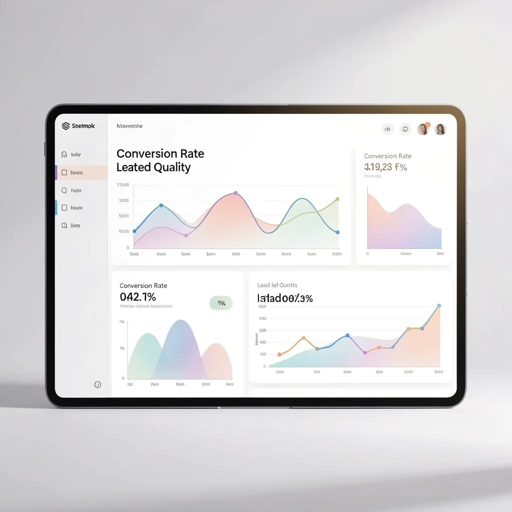 Dashboard com gráficos abstratos mostrando métricas de conversão e qualificação de leads