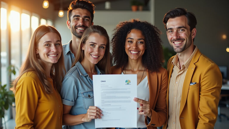 Empreendedores brasileiros comemorando a emissão rápida do Cartão CNPJ.