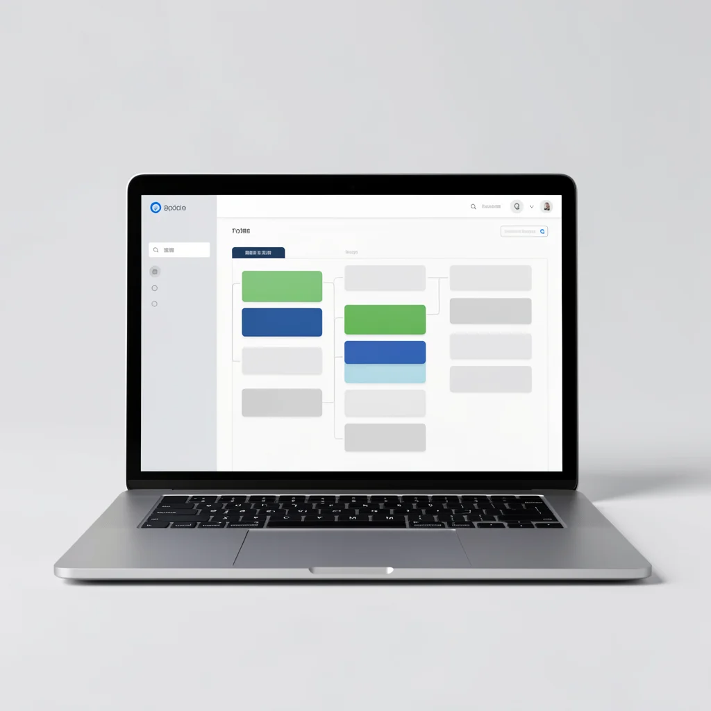Laptop prateado com painel de gestão de projetos exibindo colunas abstratas de kanban