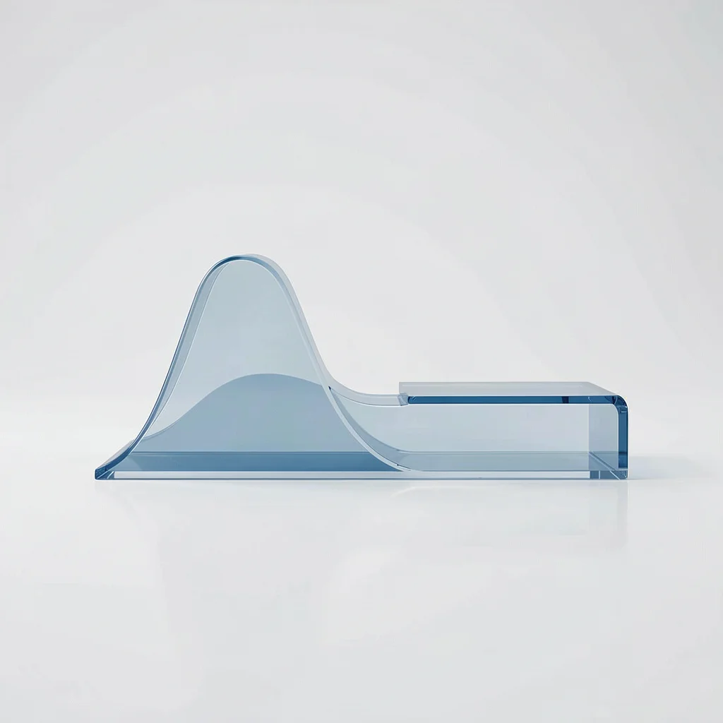 Gráfico abstrato com pico alto e platô longo em tons de azul sobre fundo claro