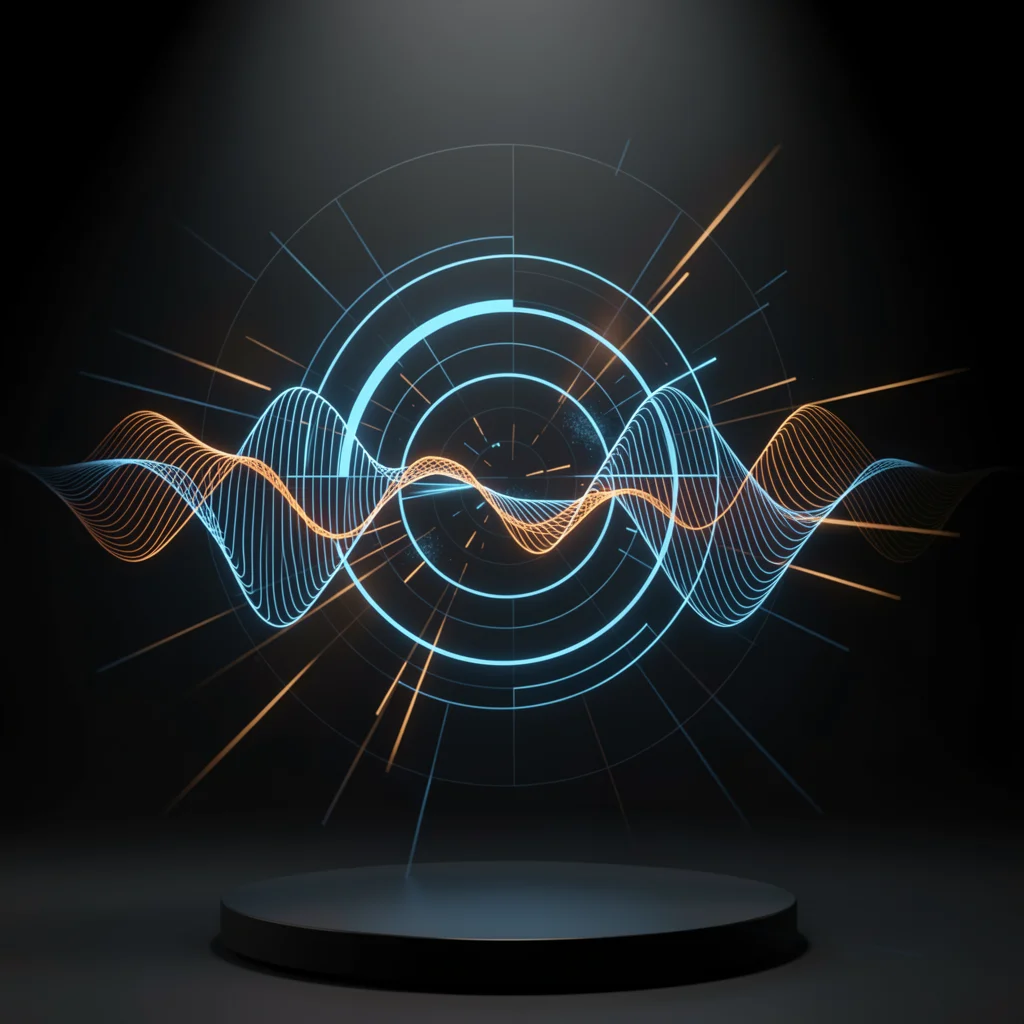 Interface de radar digital com ondas de dados em azul e laranja sobre fundo escuro, simbolizando detecção de oportunidades de negócio
