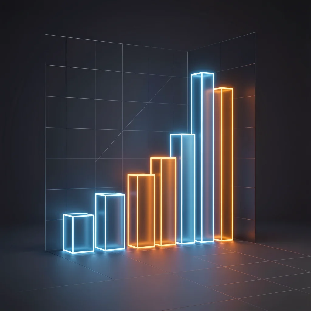 Gráfico de barras 3D com barras azuis e laranja representando horários de pico de engajamento no TikTok, fundo escuro com grade sutil.