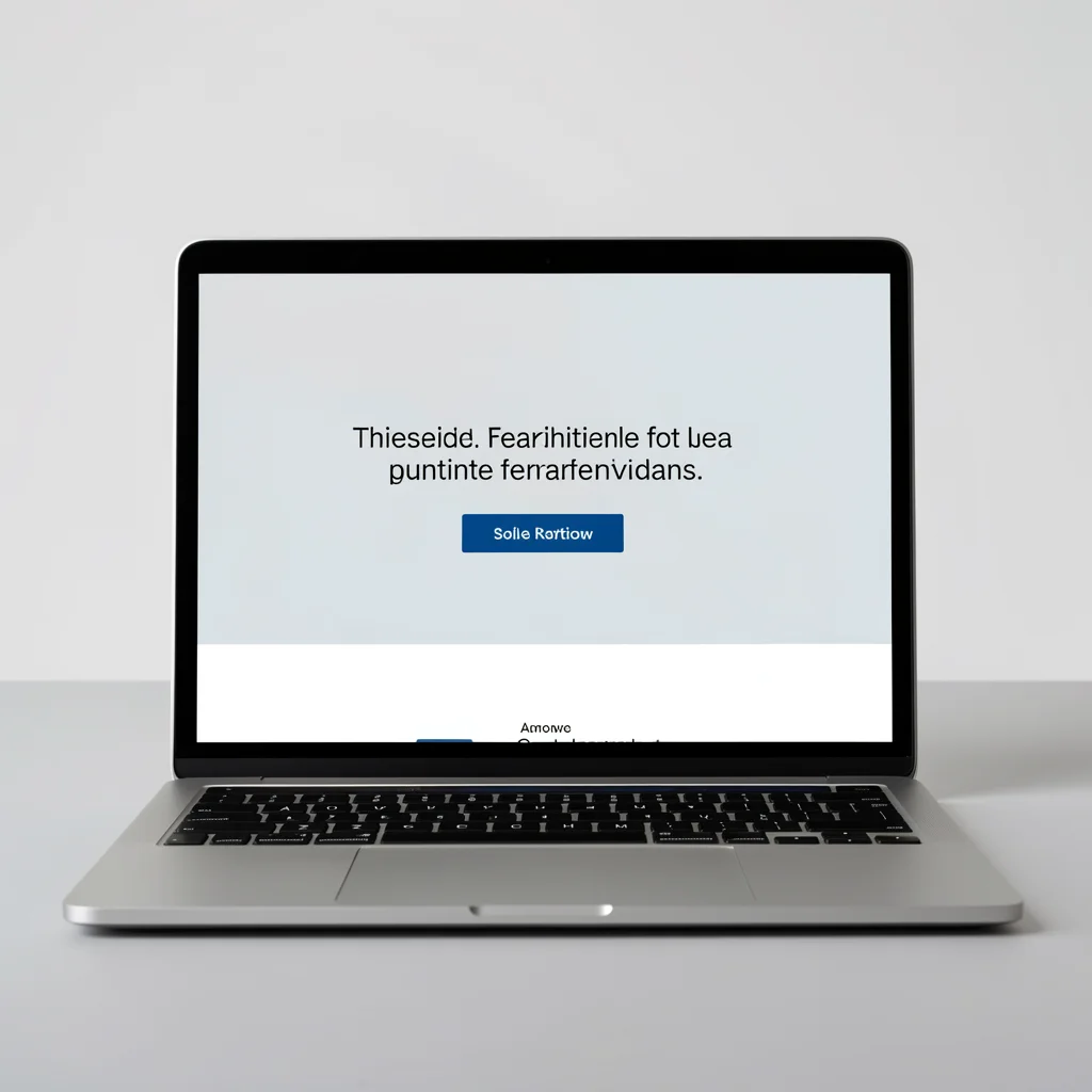 Mockup minimalista de landing page em laptop, com layout limpo e botão de call-to-action em destaque