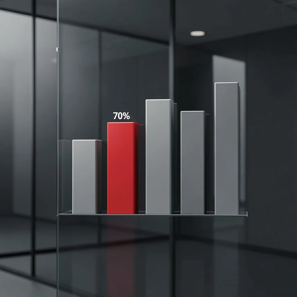 Gráfico de barras elegante com barra de 70% destacada em vermelho, representando abandono de visitantes