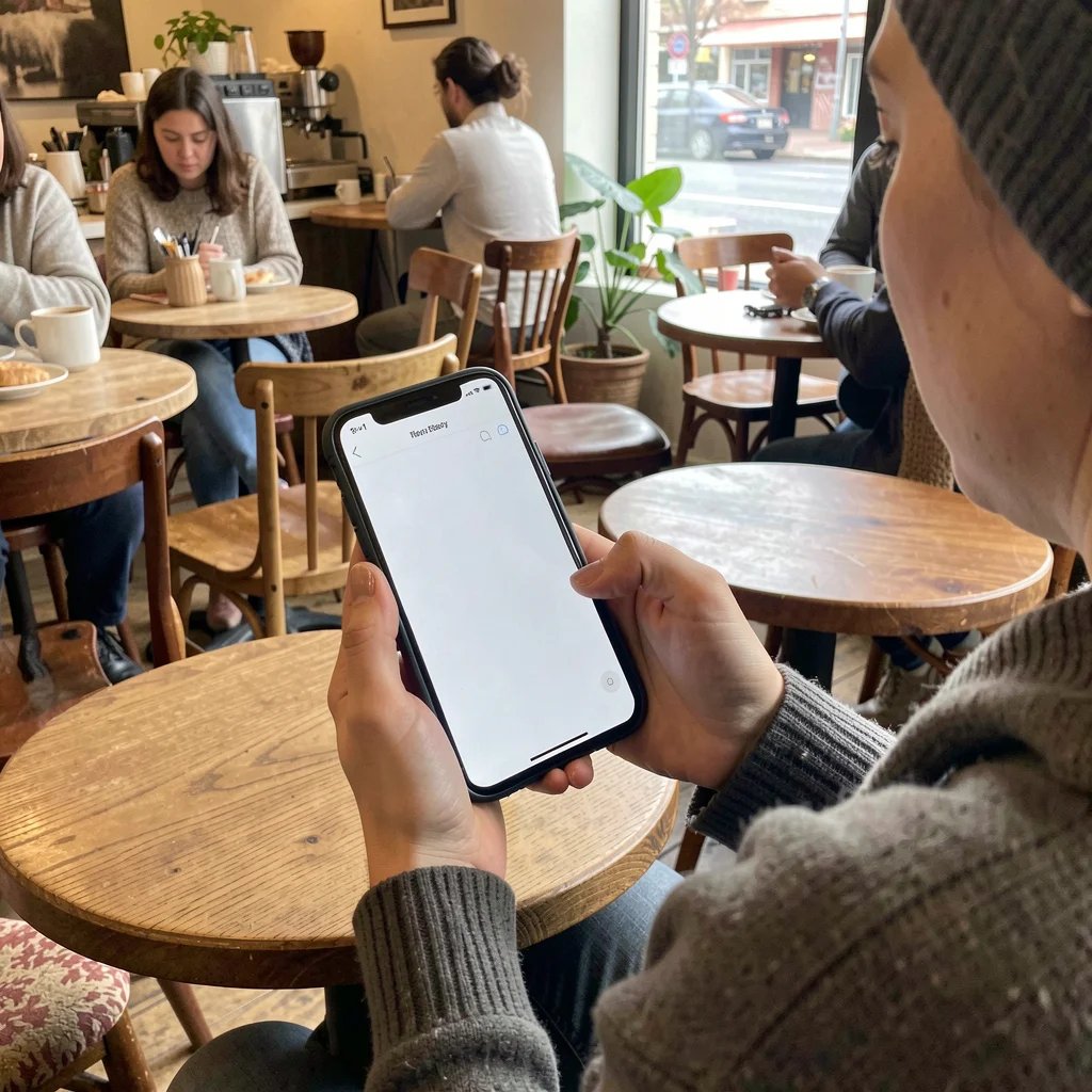 Pessoa utilizando smartphone para fazer compras online em ambiente casual.