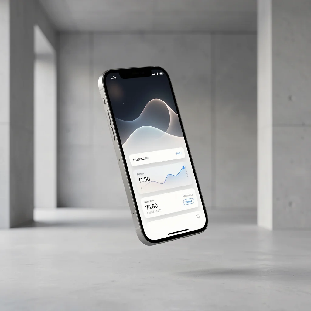 Smartphone premium exibindo interface minimalista de notificação em um ambiente corporativo limpo.