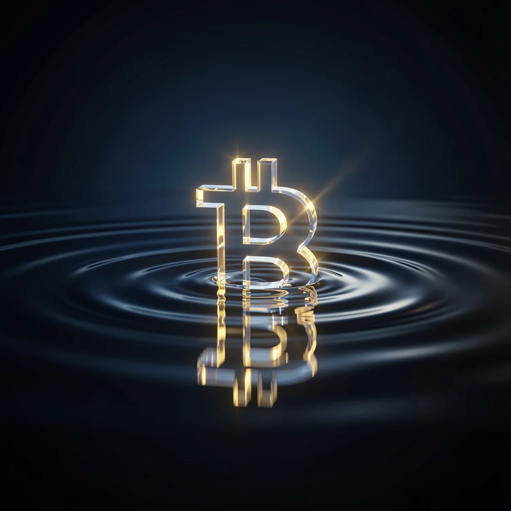 Metáfora visual de um Bitcoin de cristal submerso em água simbolizando a dificuldade crescente da mineração