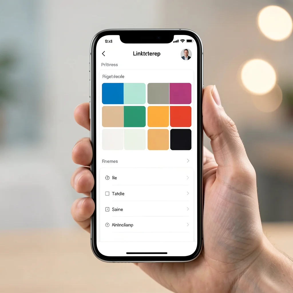 Smartphone com tela mostrando editor de personalização de cores e temas do Linktree