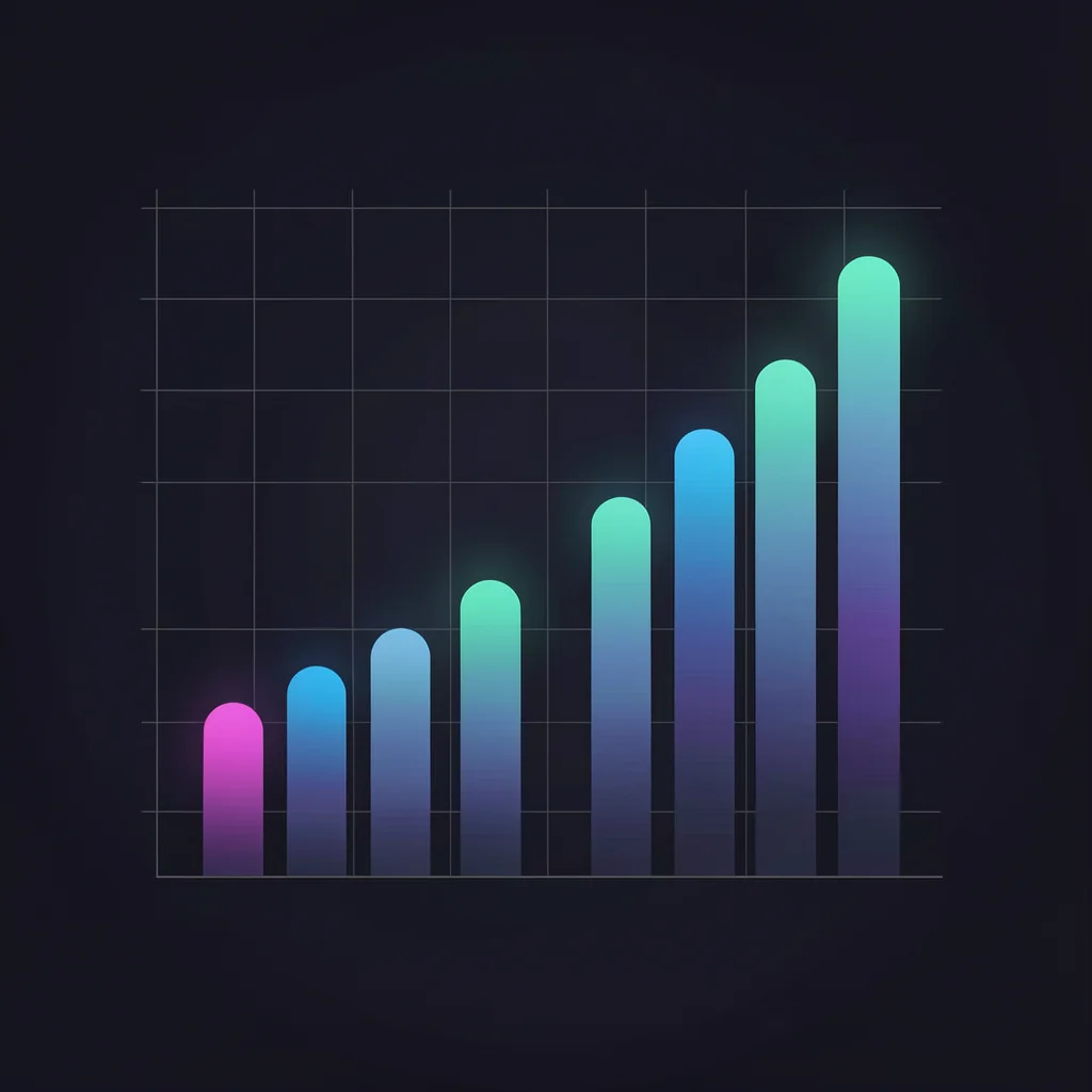 Gráfico de barras minimalista em modo escuro mostrando tendência de aumento de cliques