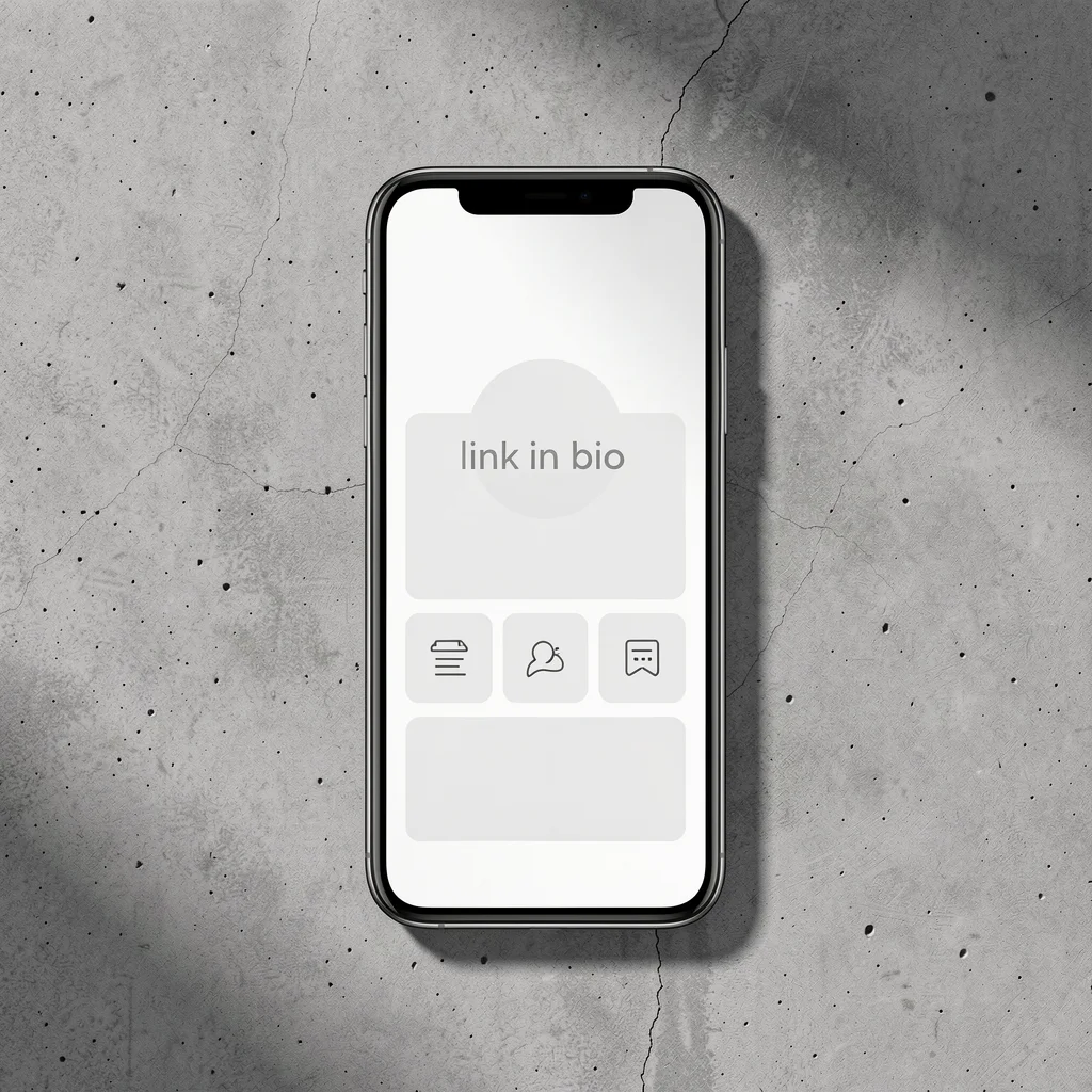 Smartphone exibindo uma interface abstrata de rede social com espaço para link de afiliado, representando marketing de afiliados.