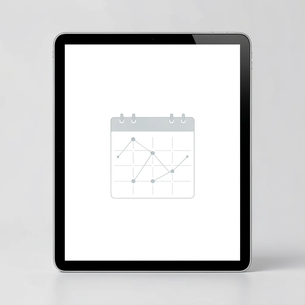 Mockup de tablet exibindo interface abstrata de calendário para agendamento automatizado