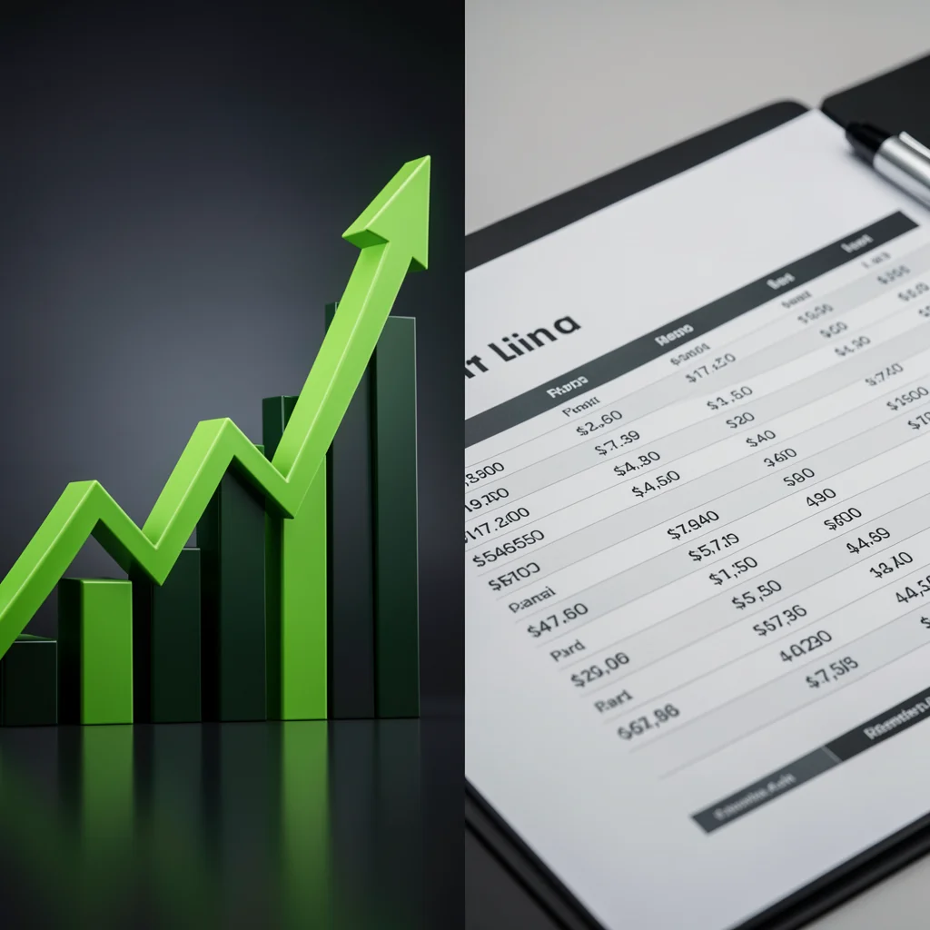 Gráfico de crescimento financeiro e relatório de demonstração de resultados