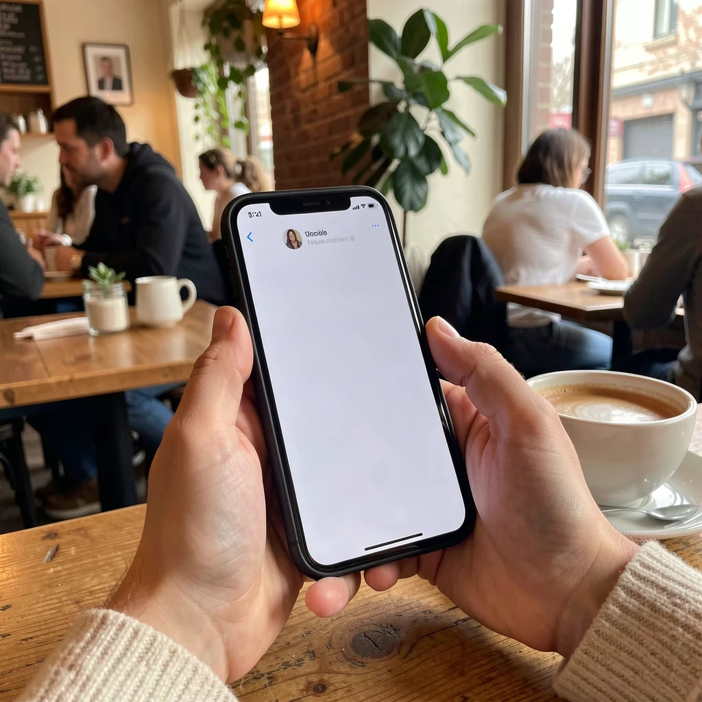 Pessoa segurando smartphone com notificação recebida em ambiente casual