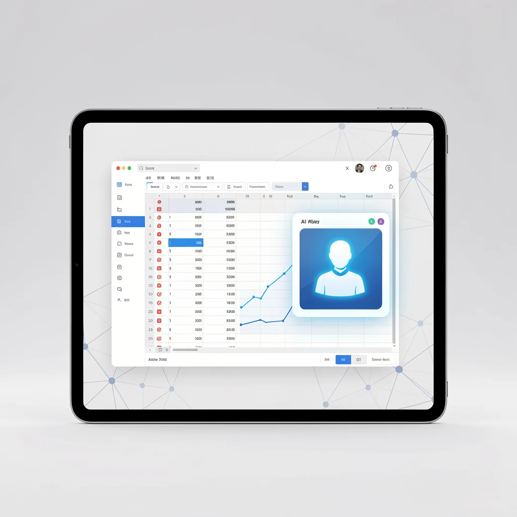 Tablet exibindo planilha com assistente de inteligência artificial integrado