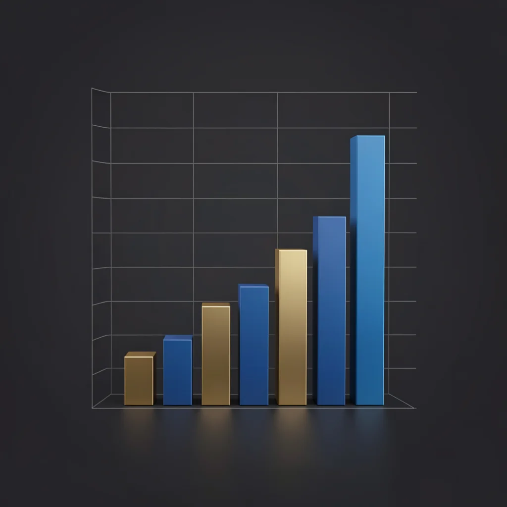 Gráfico de barras ascendentes em azul e dourado sobre fundo escuro representando aumento de ganhos por visualização no TikTok.