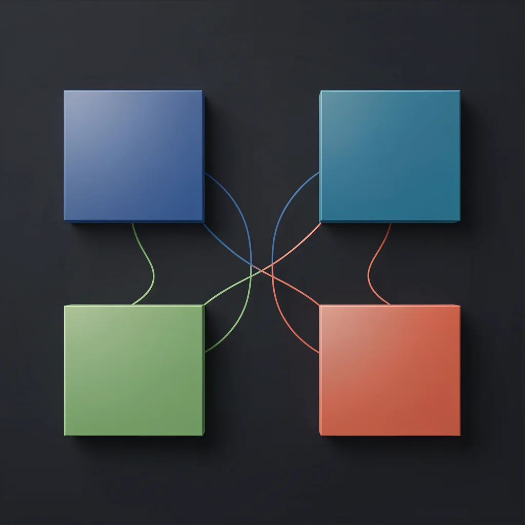 Infográfico abstrato comparando quatro plataformas de integração SaaS com blocos geométricos coloridos