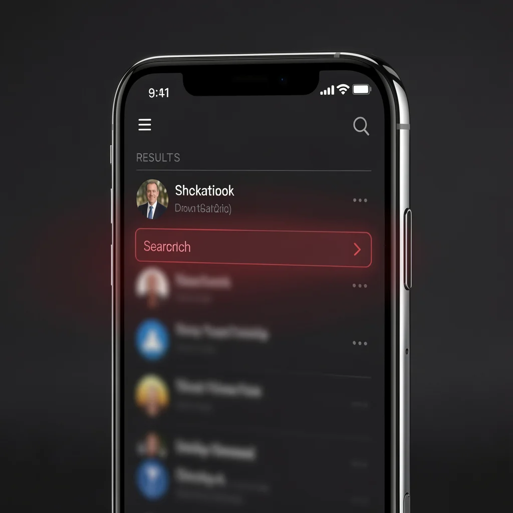 Smartphone exibindo resultados de busca com o primeiro destaque em vermelho, simbolizando erros de SEO