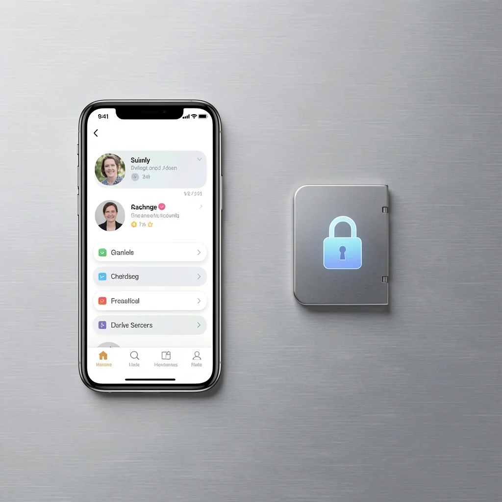 Smartphone com app de corretora e hardware wallet sobre superfície de alumínio escovado representando opções de staking