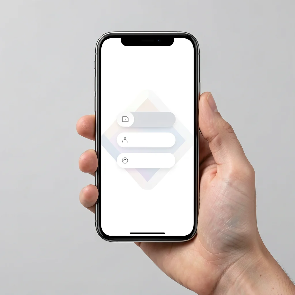 Smartphone com tela de página de links abstrata em fundo claro