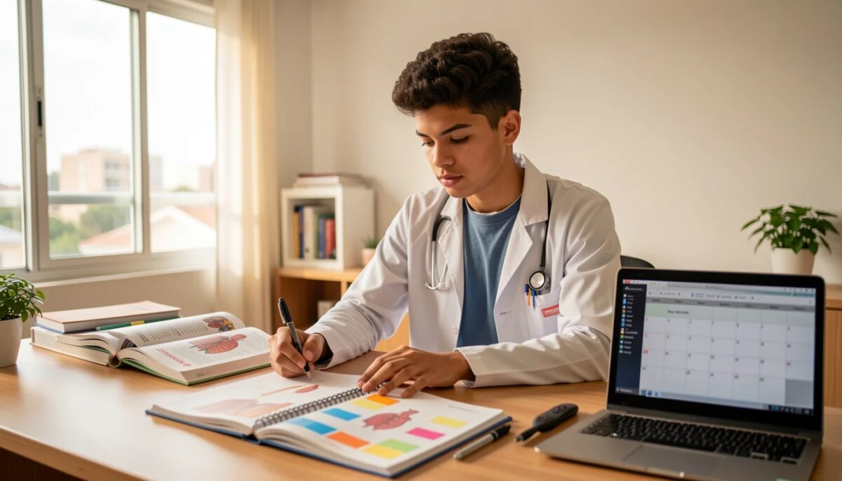 Qual é o momento ideal para começar a estudar para as provas de residência médica? Estudante de medicina planejando cronograma de estudos para provas de residência médica