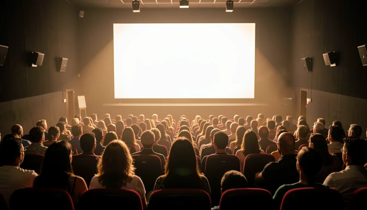 Vingadores: Ultimato e o fim de uma era: a reestreia que marca a despedida Plateia em cinema lotado assistindo a um grande filme na tela grande